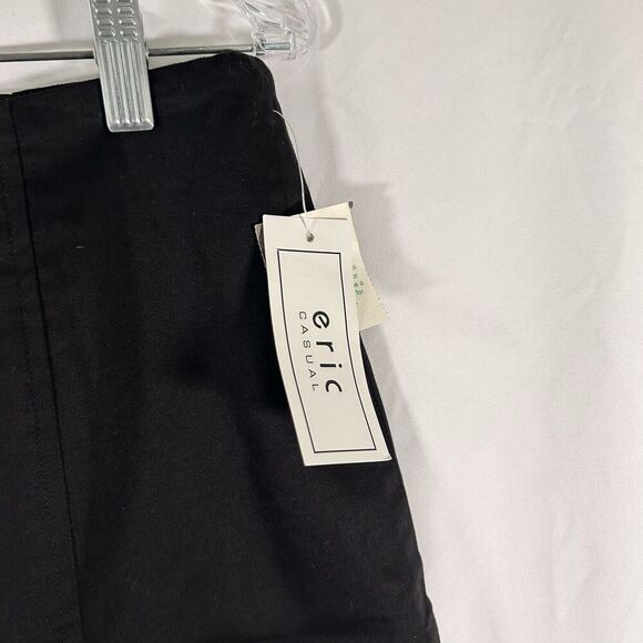 New Eric Casual Mini Skirt Women's 12 Solid Black Zip Back Short Cotton Blend - Picture 3 of 9